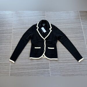 Bloomingdale's 2ply cashmere Black Blazer with Cream Trim size large NWT